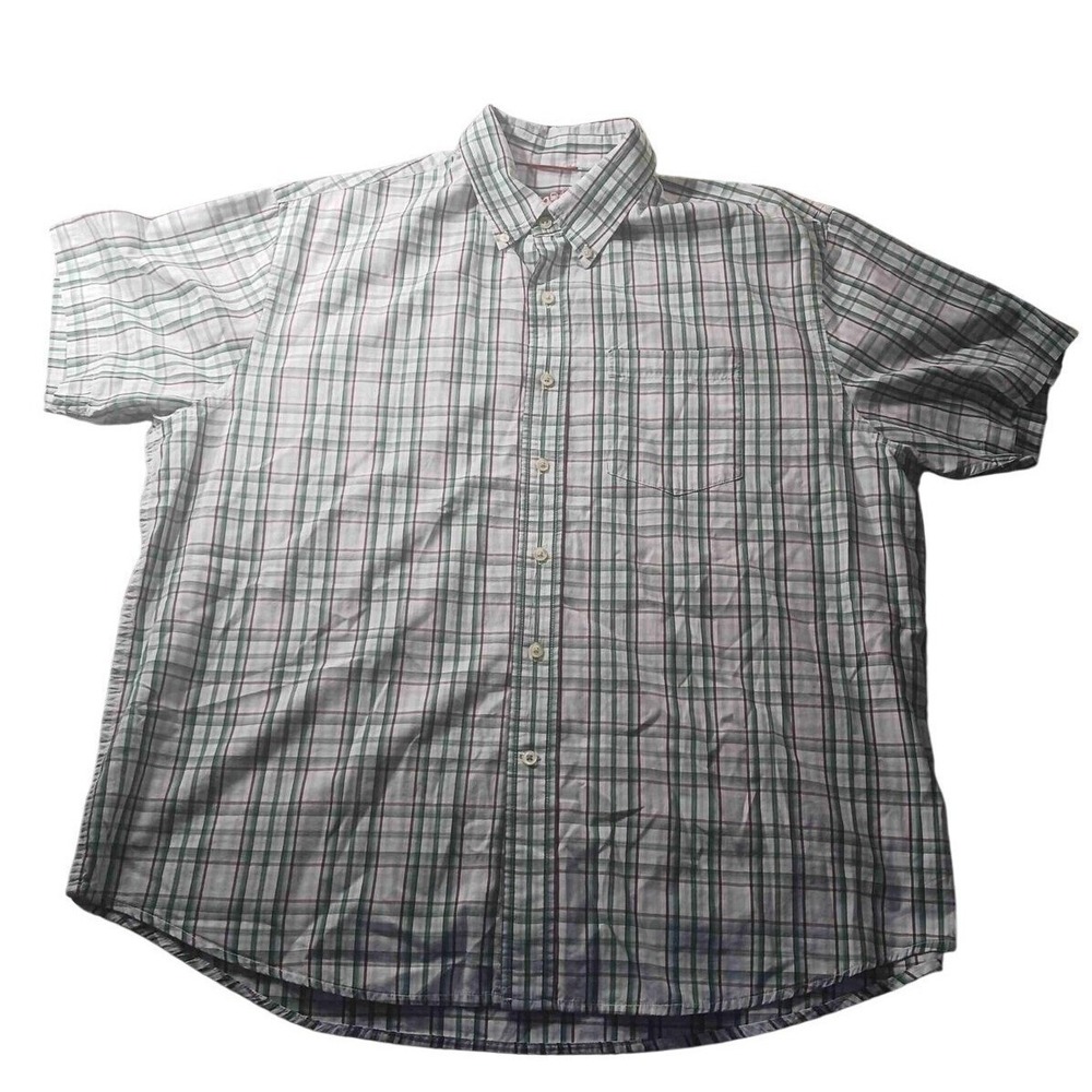 IZOD Plaid Short Sleeve Button Down‎ Shirt XL Classic Fit Cotton Casual Top